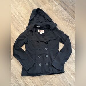 Mossimo Supply Co. Black Double-Breasted Hooded Pea Coat